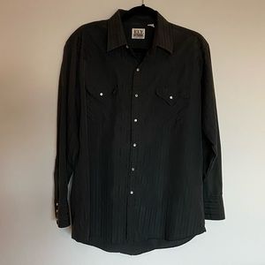 Ely Cattleman Pearl Snap Western Long-Sleeve Shirt - Black - Size L